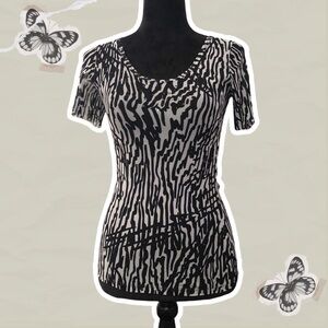Karen Kane Women's Size Medium Y2K Sequin Mesh Zebra Print Top
